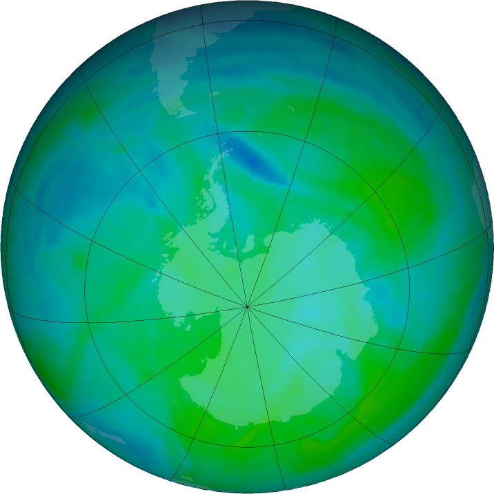 Antarctic ozone map for 26 December 2015